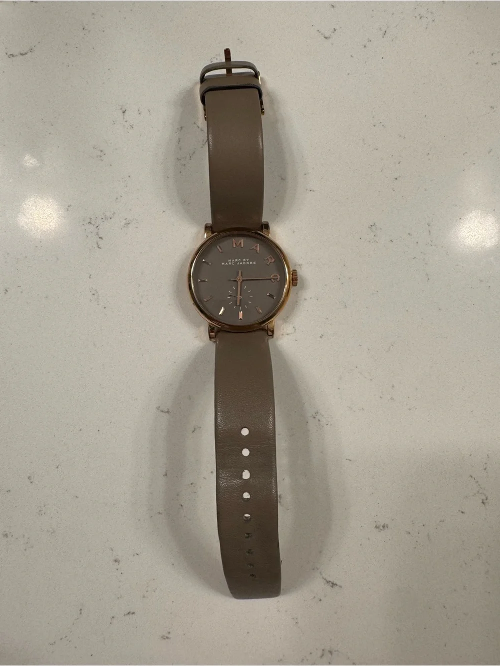 Marc by Marc Jacobs Taupe Leather Strap Watch with Rose Gold Case
